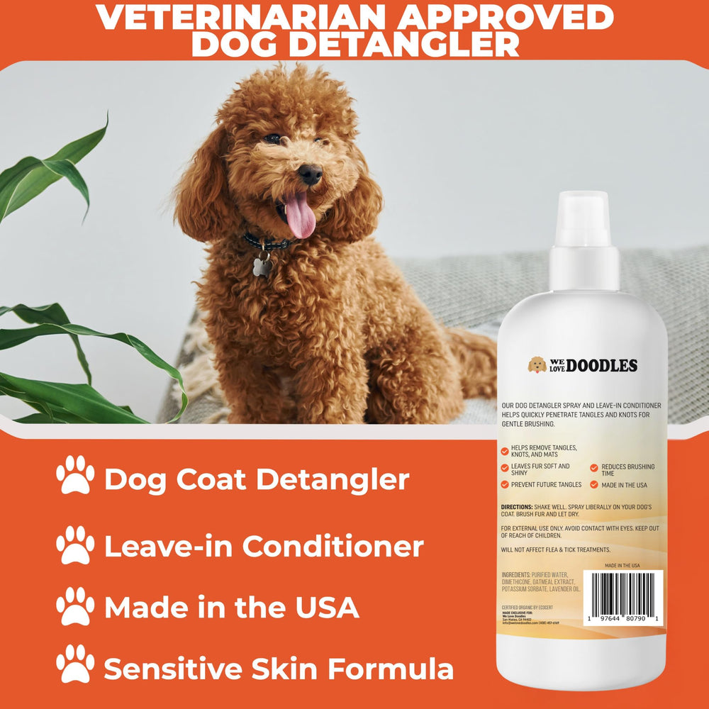 We Love Doodles detangler spray brush-ready for tangle-free brushing after application.
