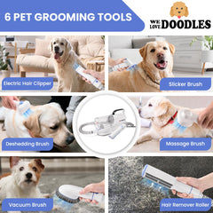 We Love Doodles one-point-five-liter dust cup reduces pauses during grooming.