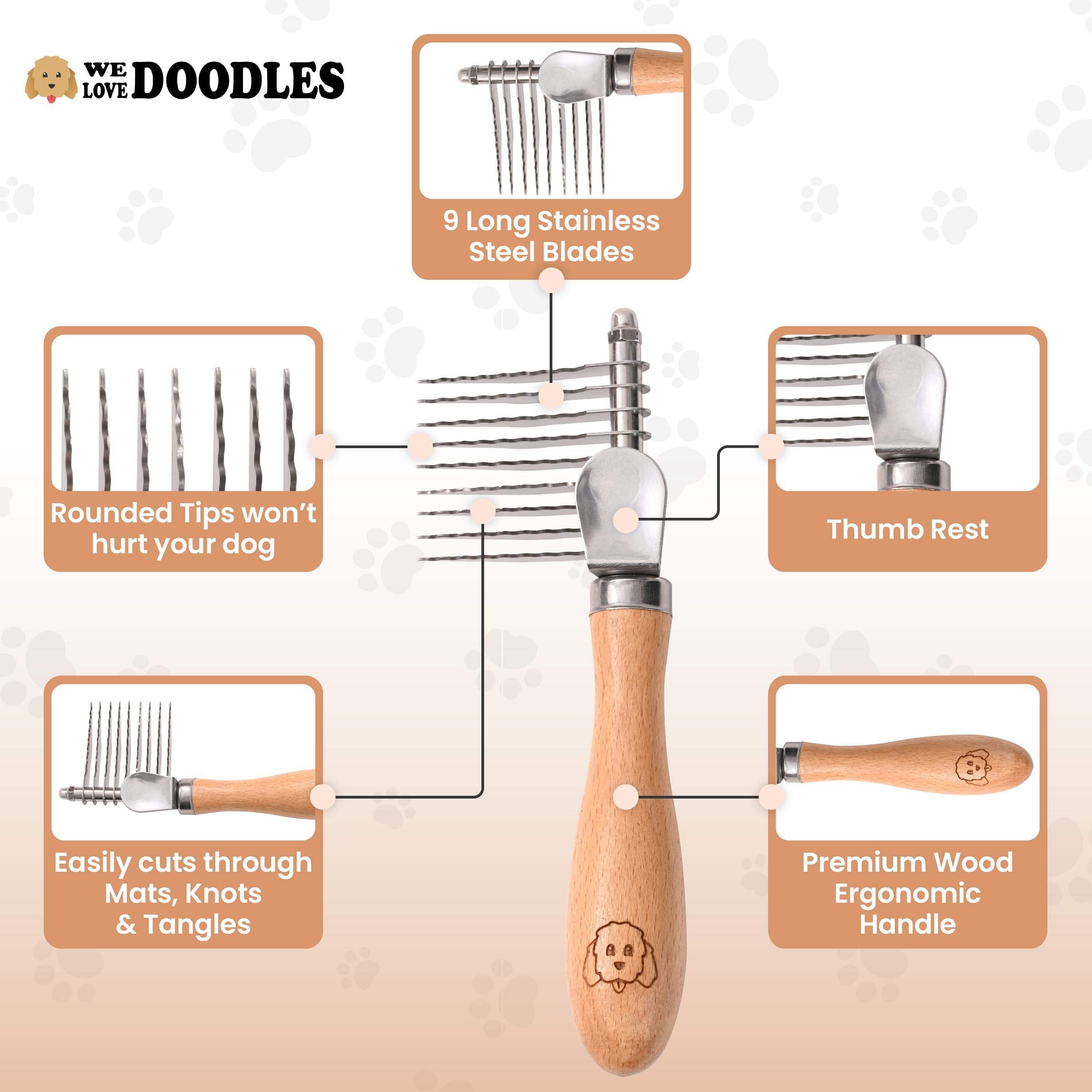 We Love Doodles pet grooming brush for dogs and cats
