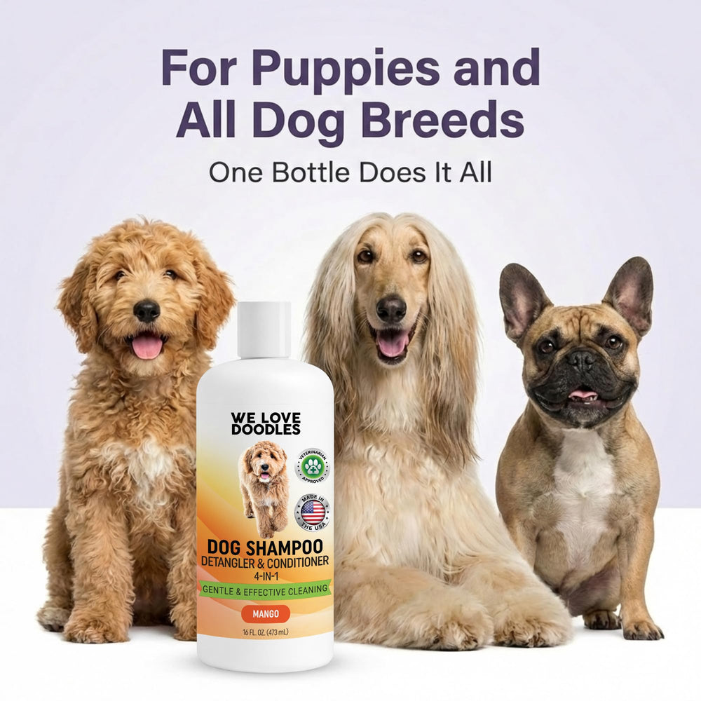 We Love Doodles puppy friendly bath image, gentle enough for puppies and sensitive skin