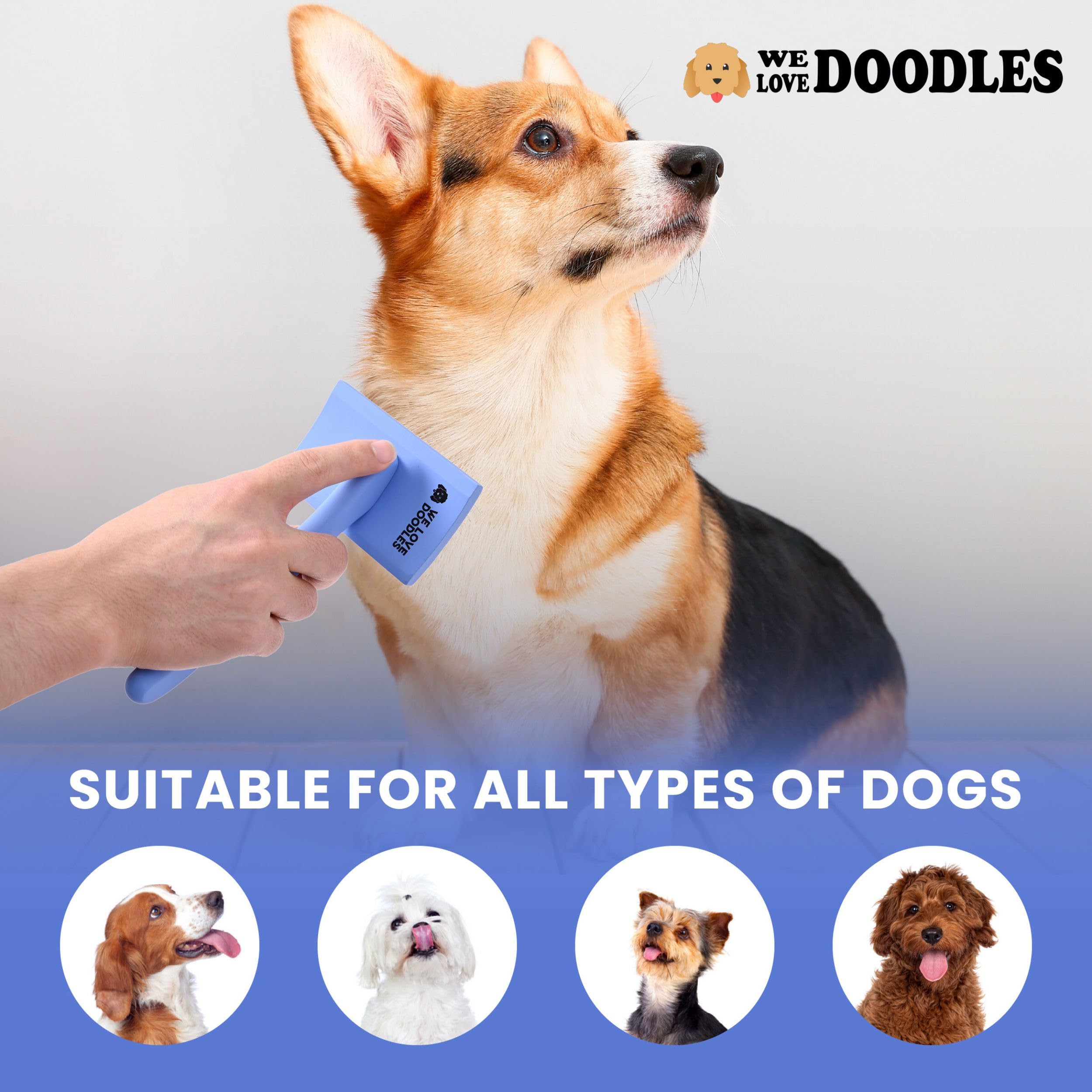 We Love Doodles puppy-friendly brush supports gentle grooming sessions.
