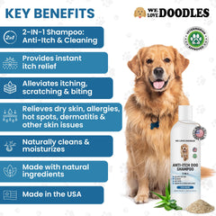 We Love Doodles shampoo lathering on a dog for thorough coat cleansing without harsh irritants.