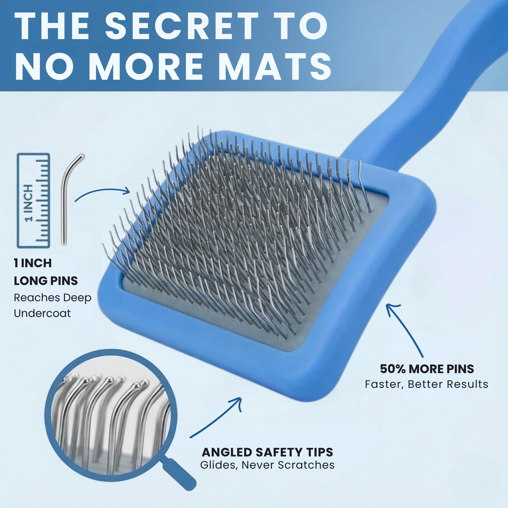 We Love Doodles Slicker Brush soft pins close-up for gentle brushing