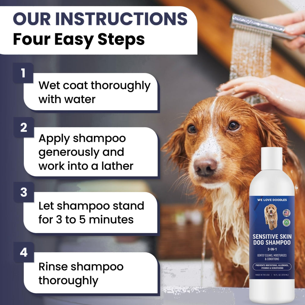 We Love Doodles US-made shampoo leaves deodorizing, fresh scent after wash.