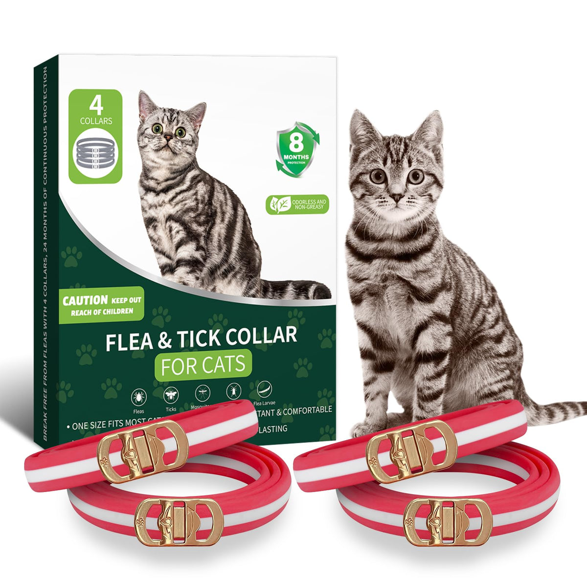 WEALLIN 4-pack cat collars striped red and white for durable daily wear.