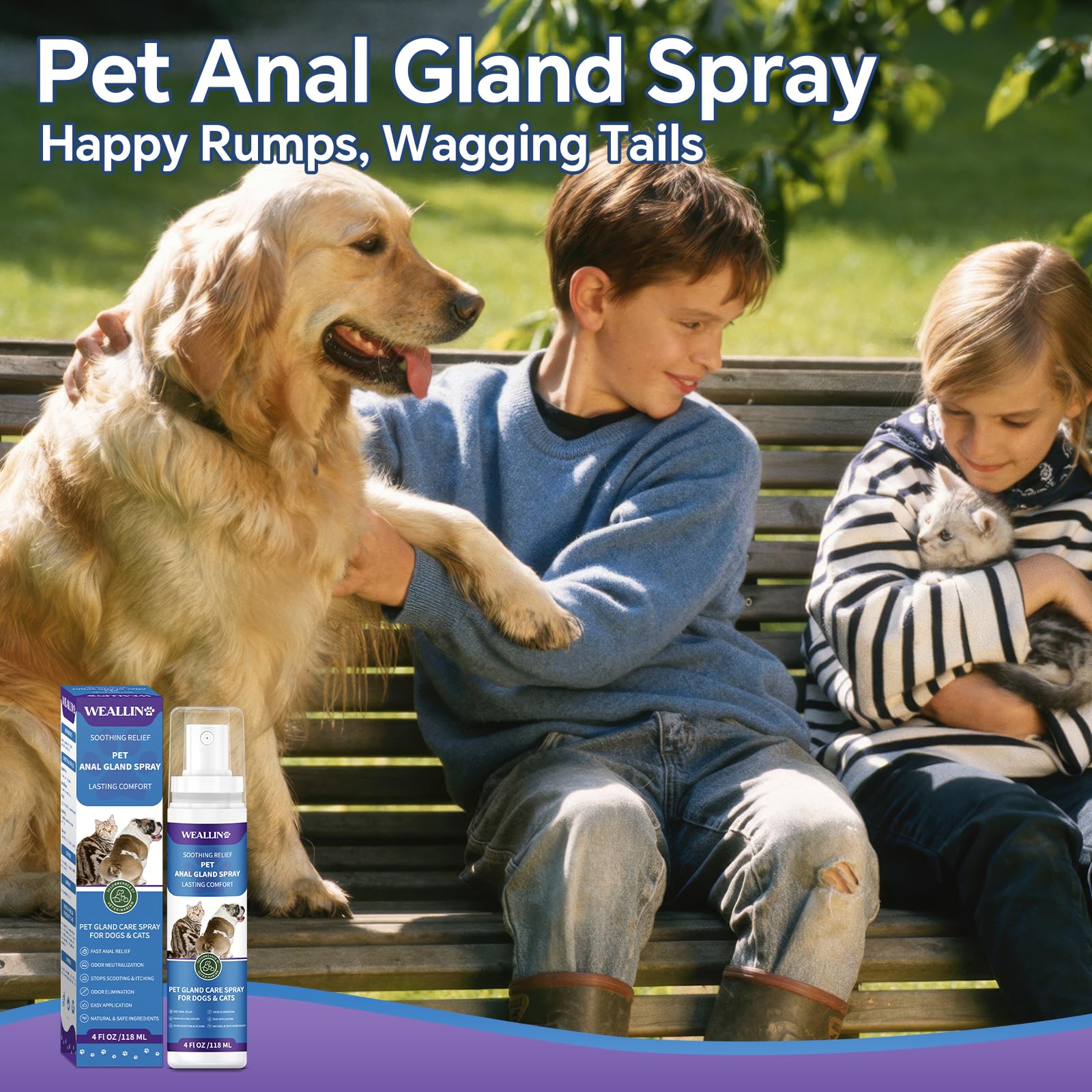 WEALLIN bottle illustrating odor neutralization feature for pets.