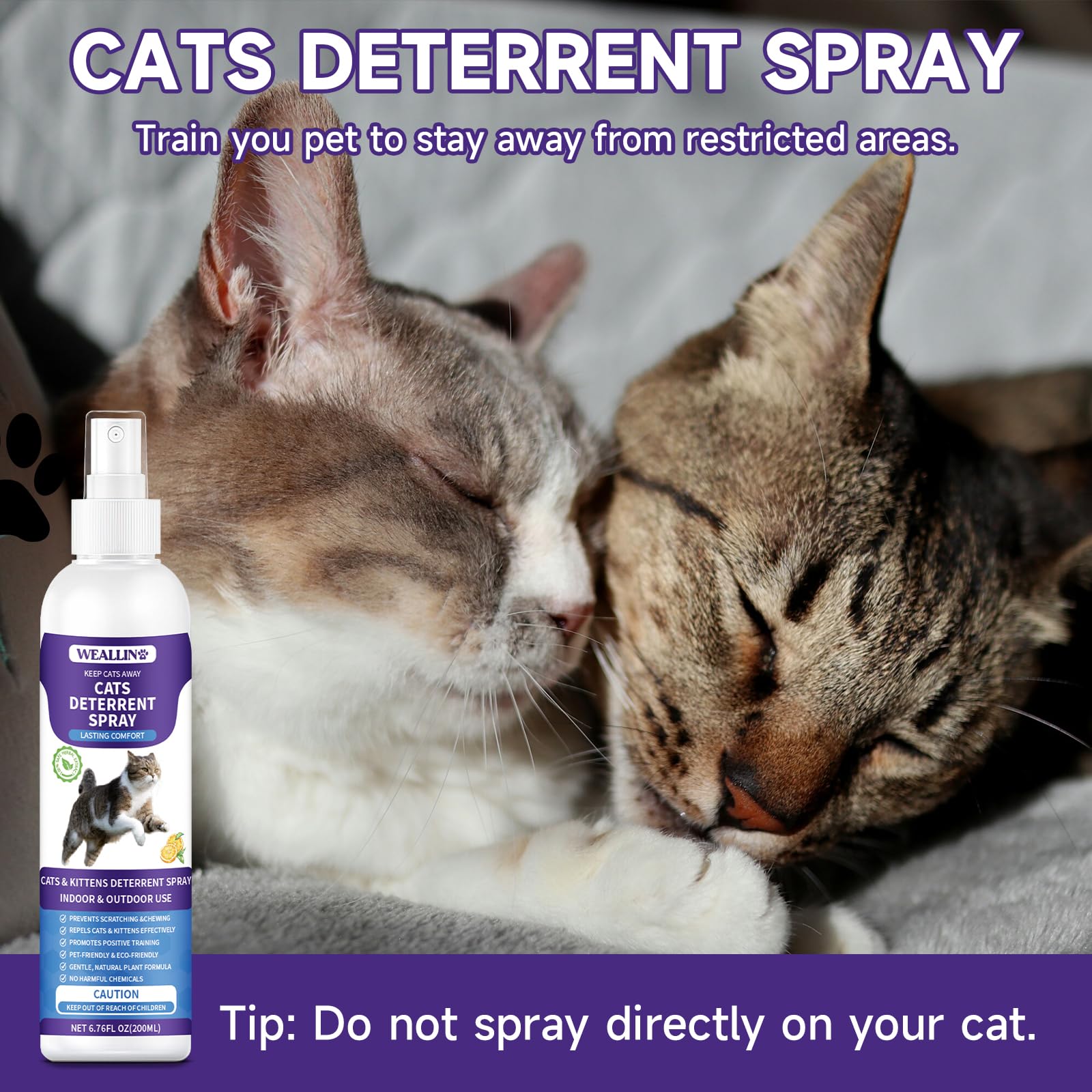WEALLIN Cat Deterrent Spray easy-to-apply bottle with alcohol-free formula.