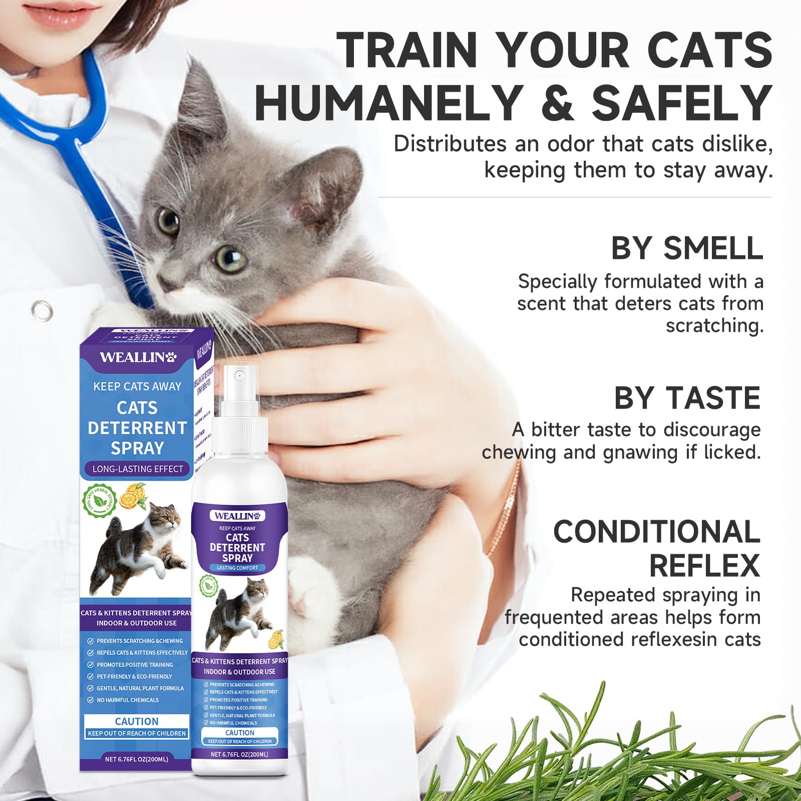 WEALLIN Cat Deterrent Spray for outdoor use helps keep garden areas cat-free.
