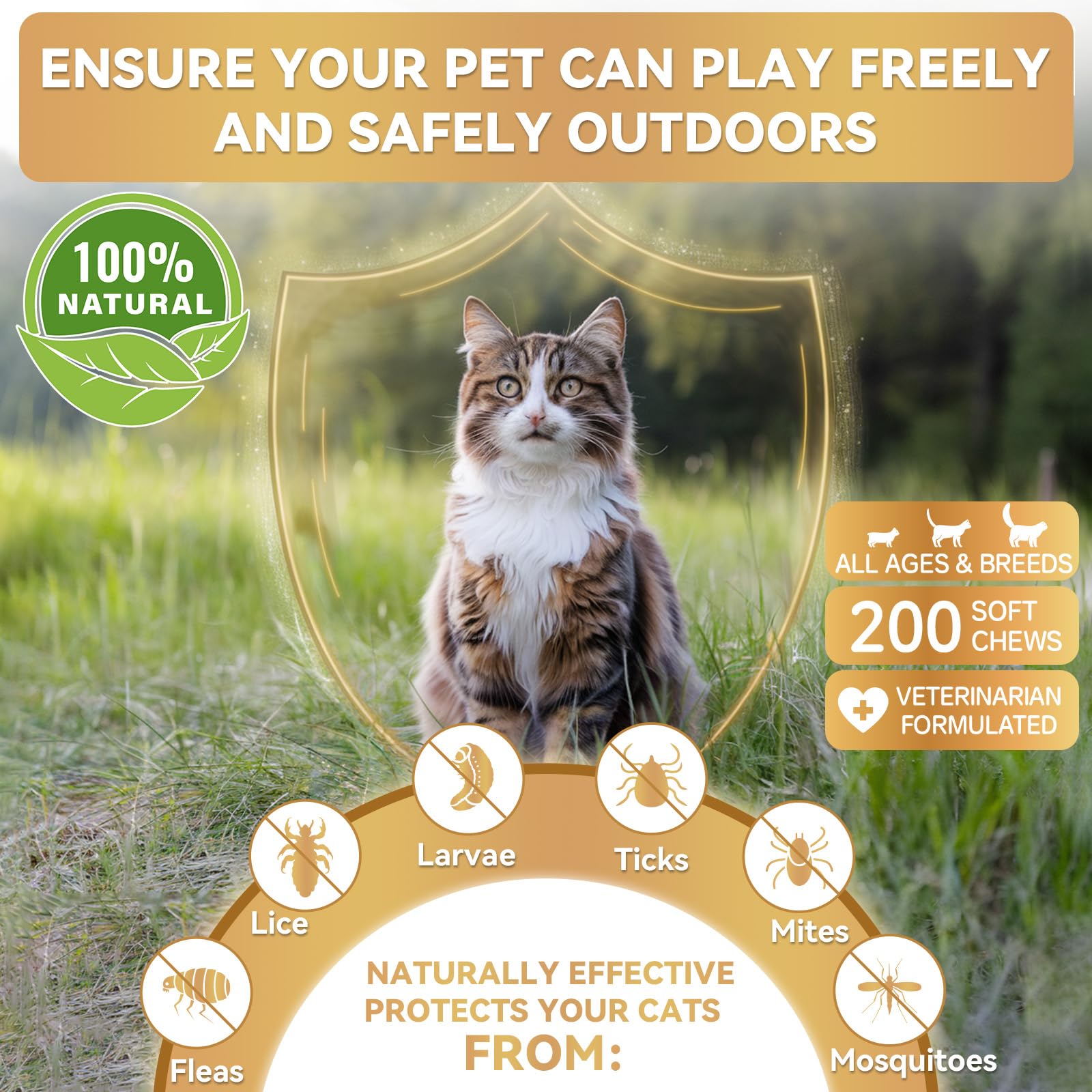 WEALLIN cat flea tick chews label emphasizing natural ingredients.