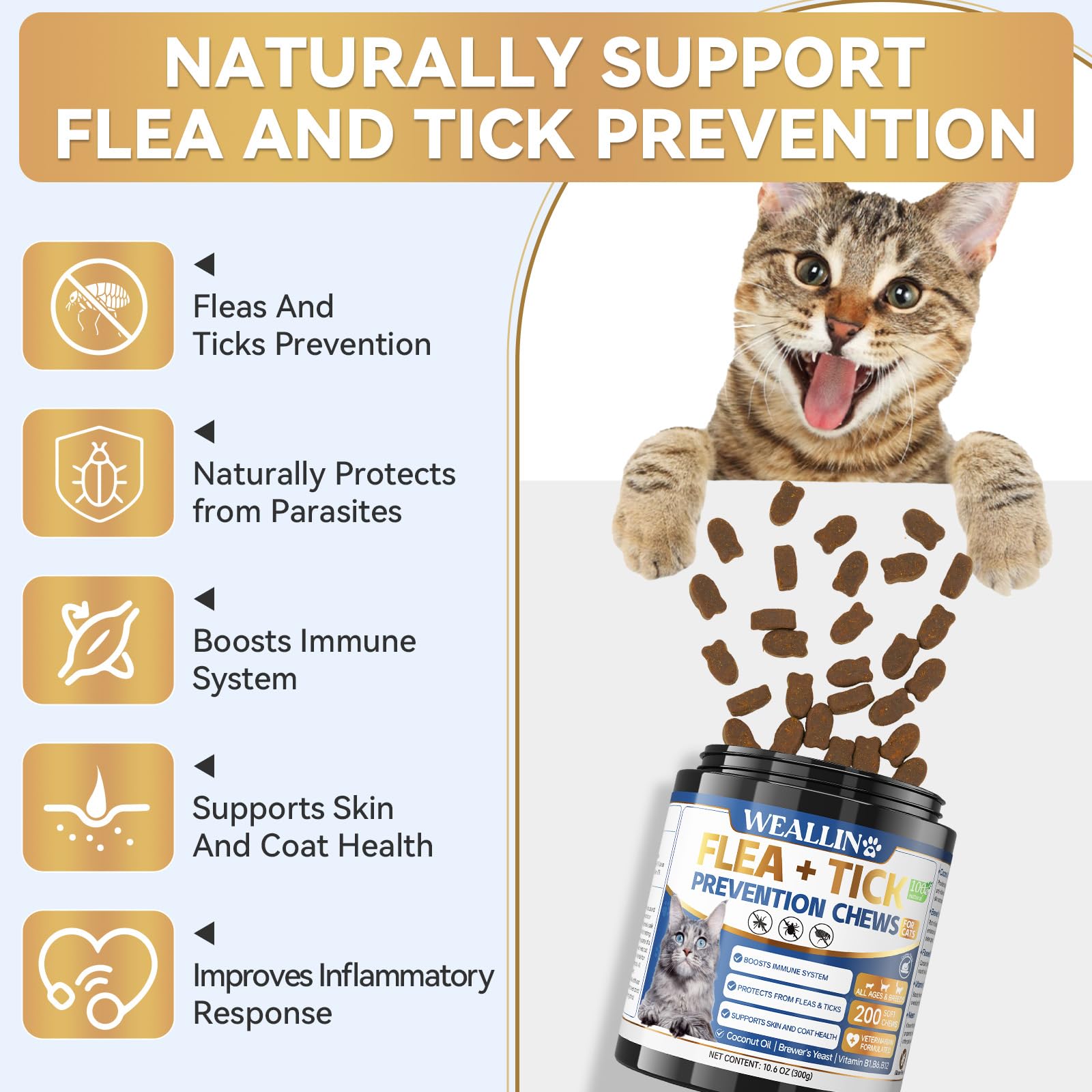 WEALLIN cat flea tick chews serving dish for convenient feeding.