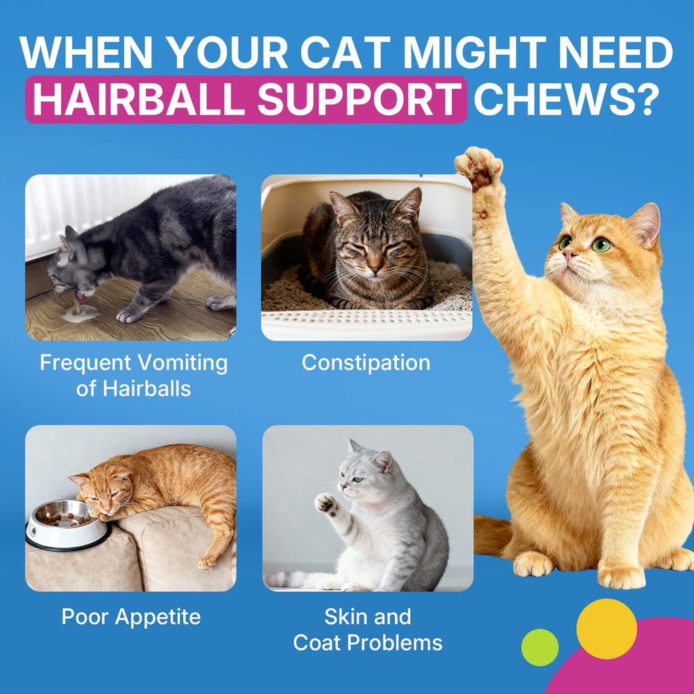 WEALLIN Cat Hairball Chews psyllium husk support moves hair through the gut.
