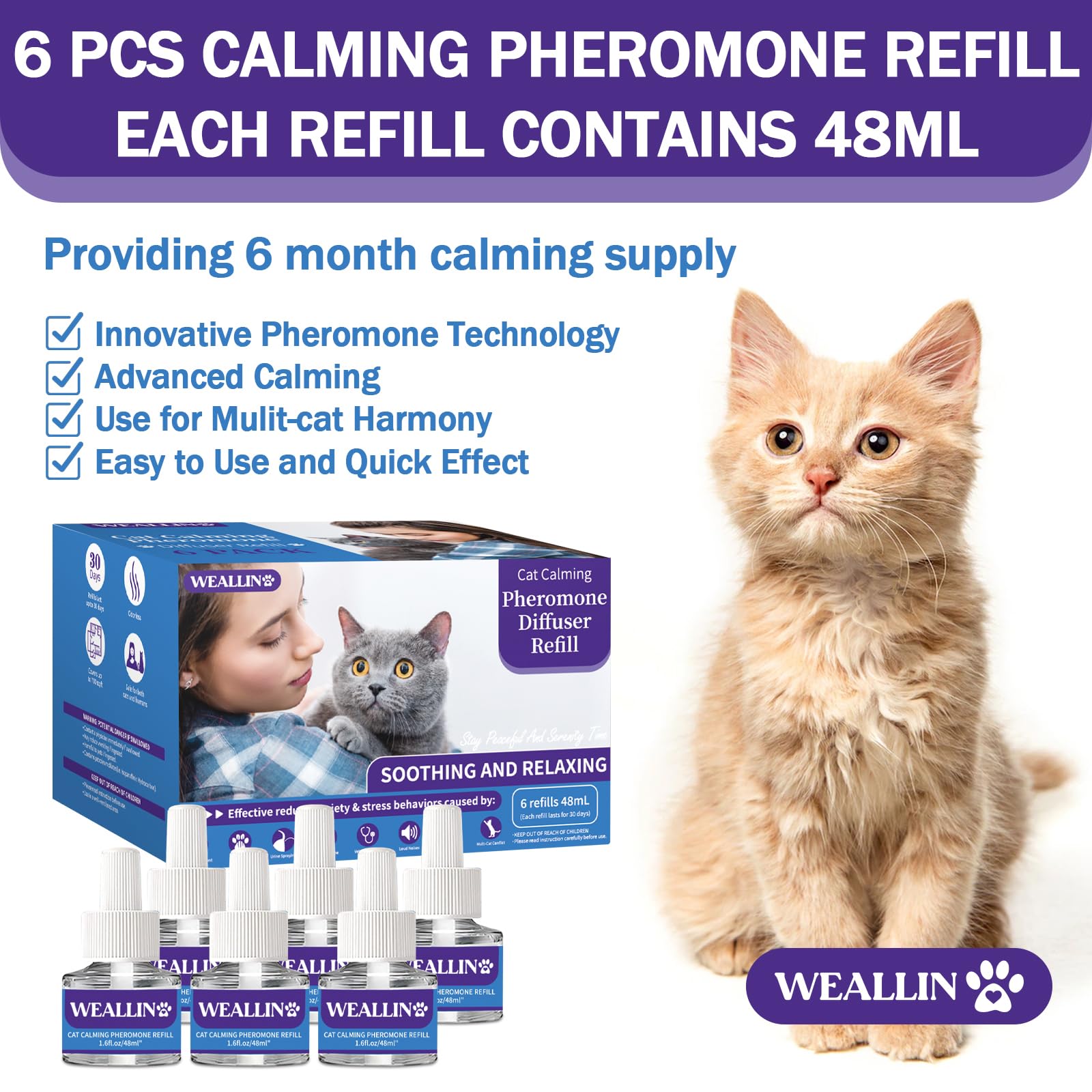 WEALLIN cat pheromone diffuser bottle ready to emit calming pheromones for anxious cats