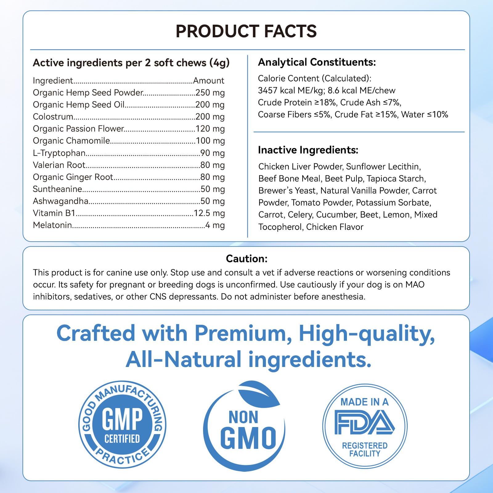 WEALLIN dog calming chews natural ingredients hemp oil chamomile close-up