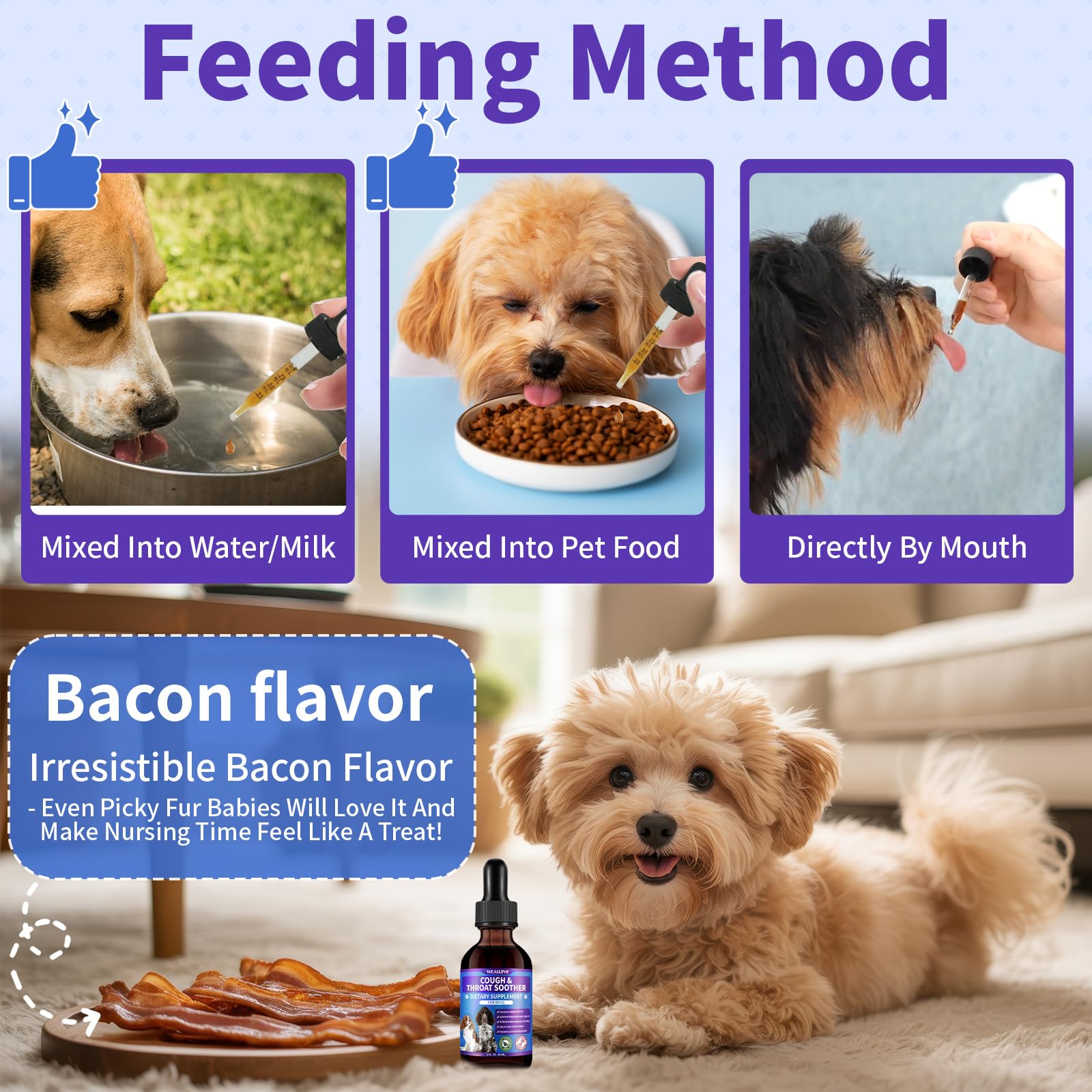 WEALLIN dog cough bacon-flavored drops entice picky pets.