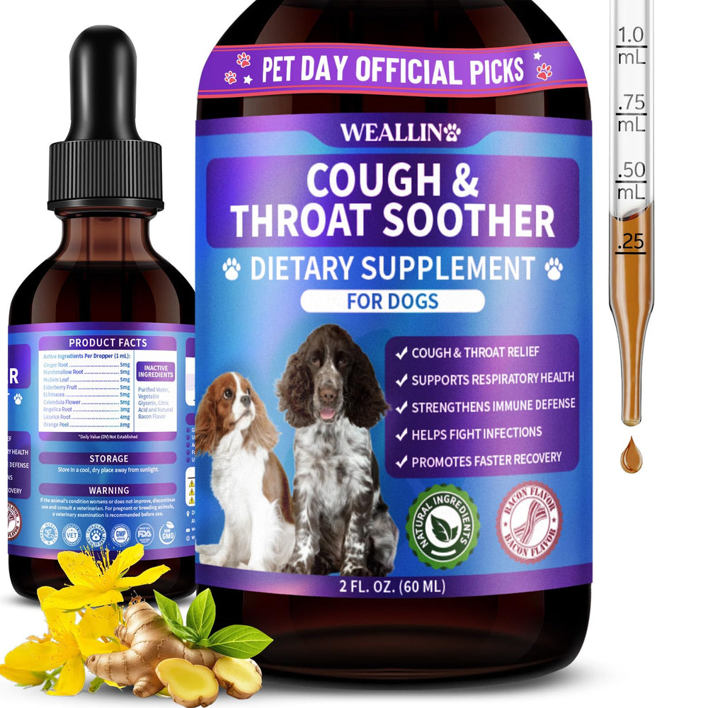 WEALLIN dog cough bottle front for natural breathing support.