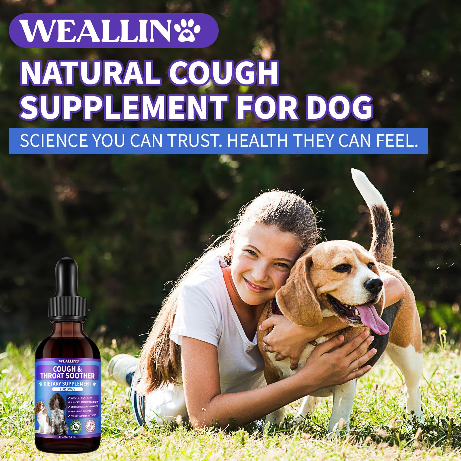 WEALLIN dog cough daily-use bottle ready for meals.