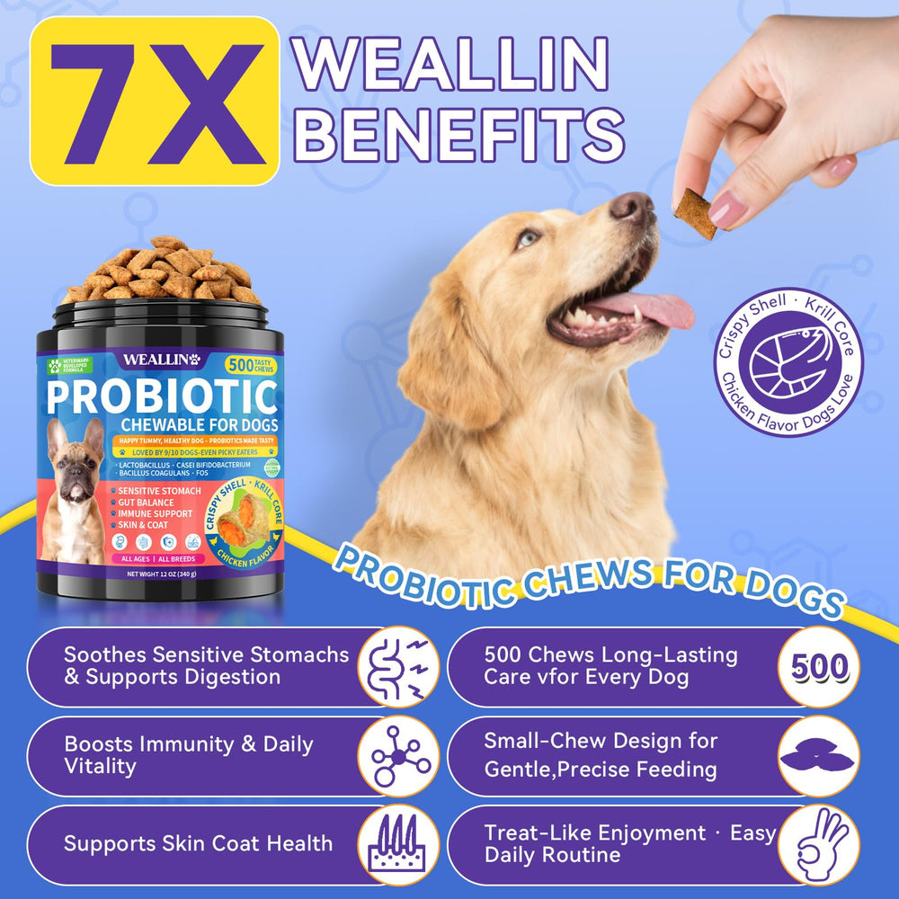 WEALLIN Dog Probiotics Chews Chicken Flavor entice picky dogs.