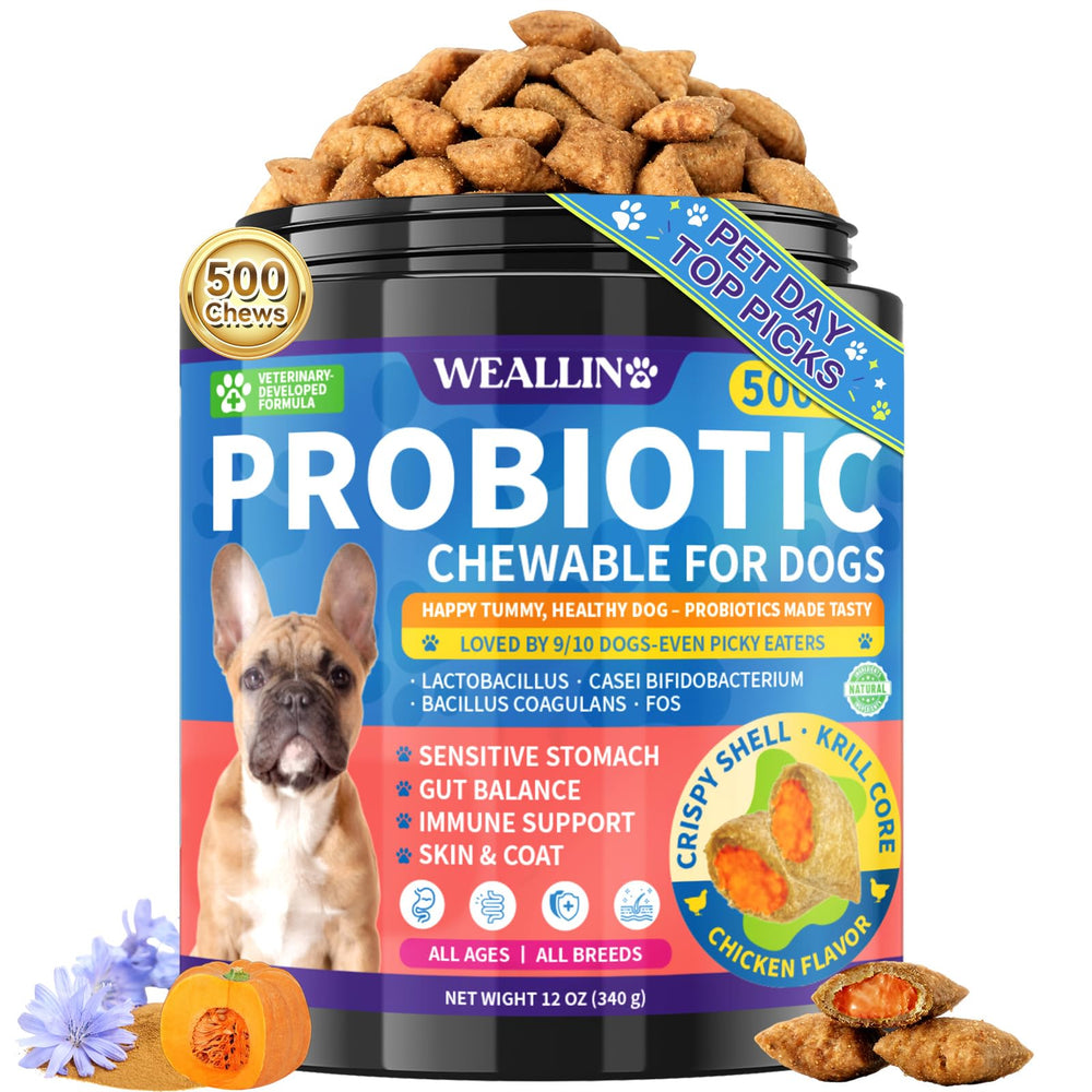 WEALLIN Dog Probiotics Chews with Krill Core support gentle digestion.