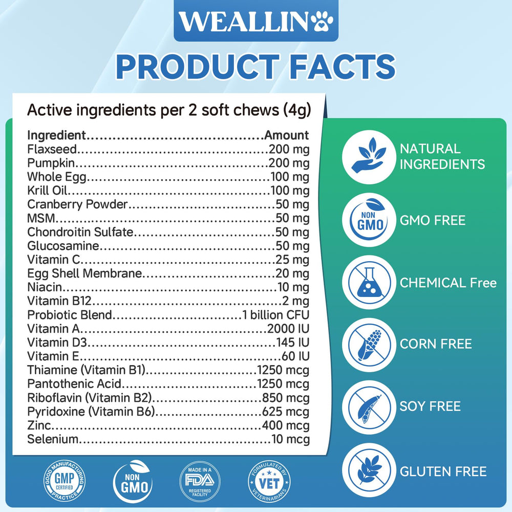 WEALLIN Dog Vitamins digestive balance with probiotics and cranberry powder