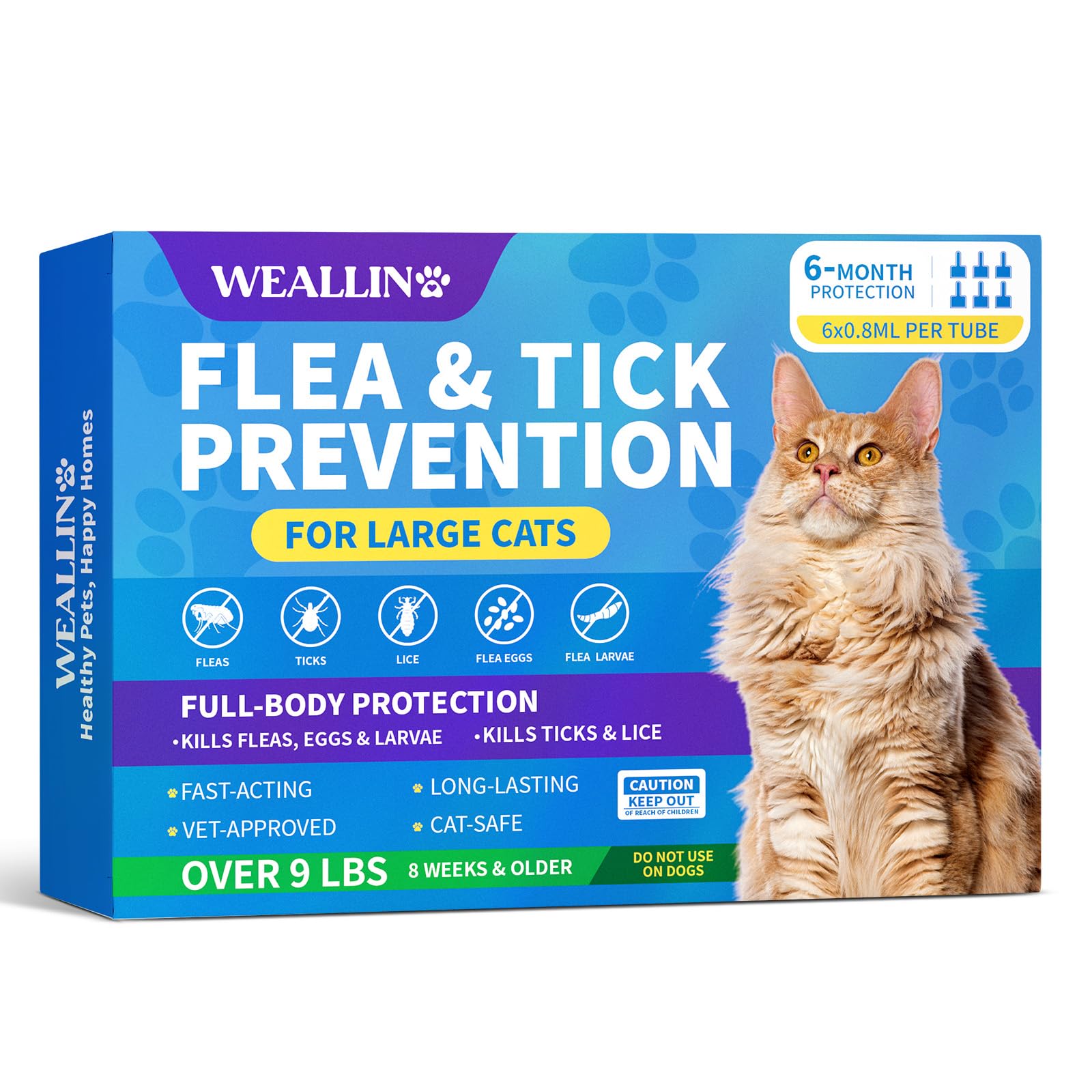 WEALLIN flea and tick treatment bottle for large cats, simple at-home use.