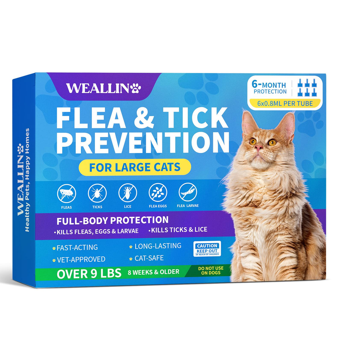 WEALLIN flea and tick treatment bottle for large cats, simple at-home use.