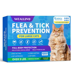WEALLIN flea and tick treatment bottle for large cats, simple at-home use.