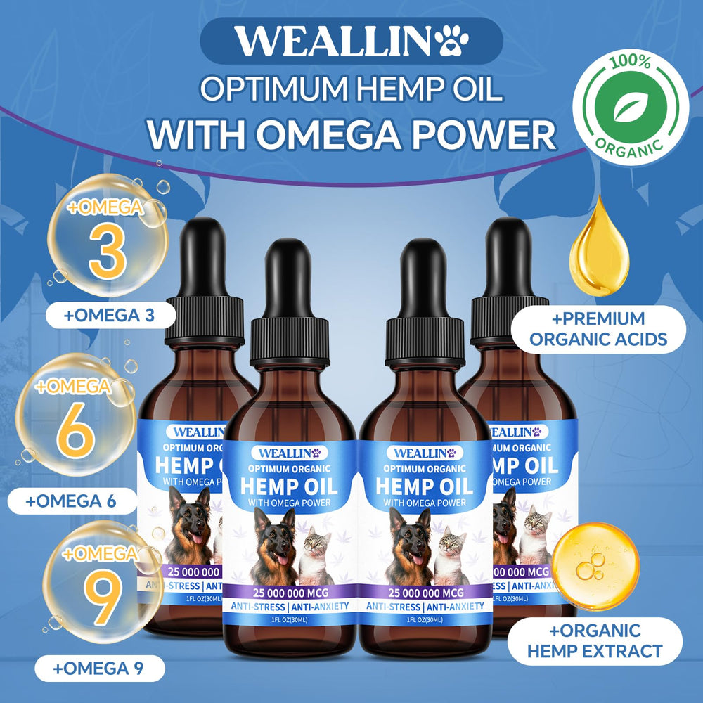 WEALLIN hemp oil dog resting image suggests reduced anxiety and improved comfort