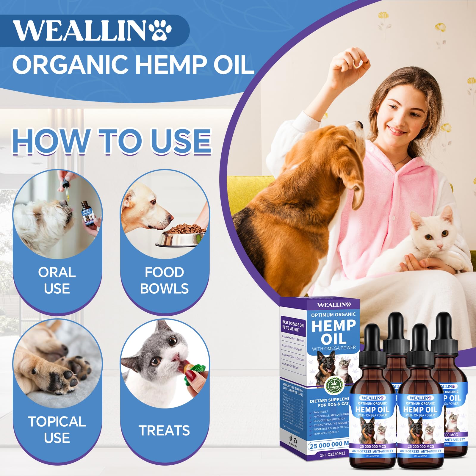 WEALLIN hemp oil dropper application demonstrates simple daily dosing into food