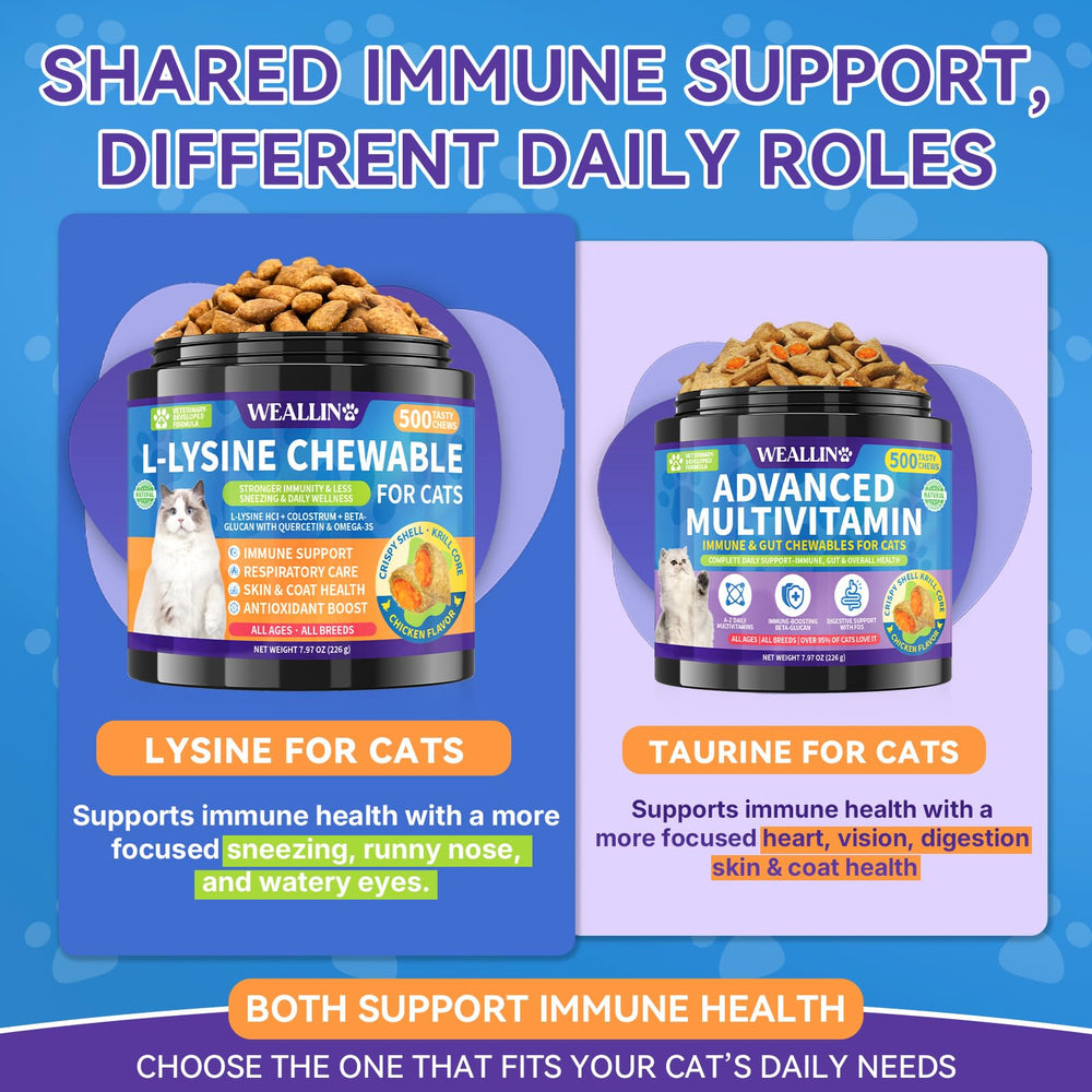 WEALLIN L-Lysine chews for cats, respiratory support and eye/nose health.