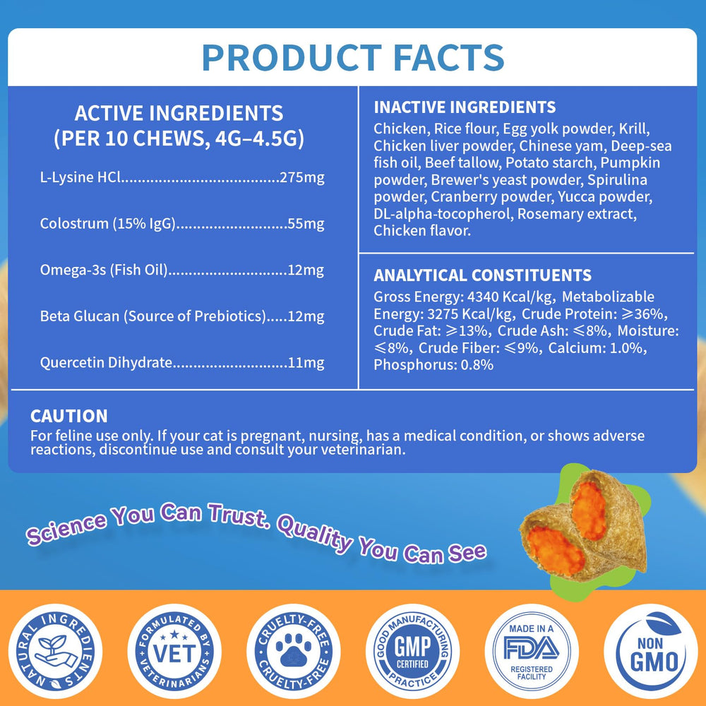 WEALLIN L-Lysine chews for cats, taste-tested chicken flavor for picky eaters.