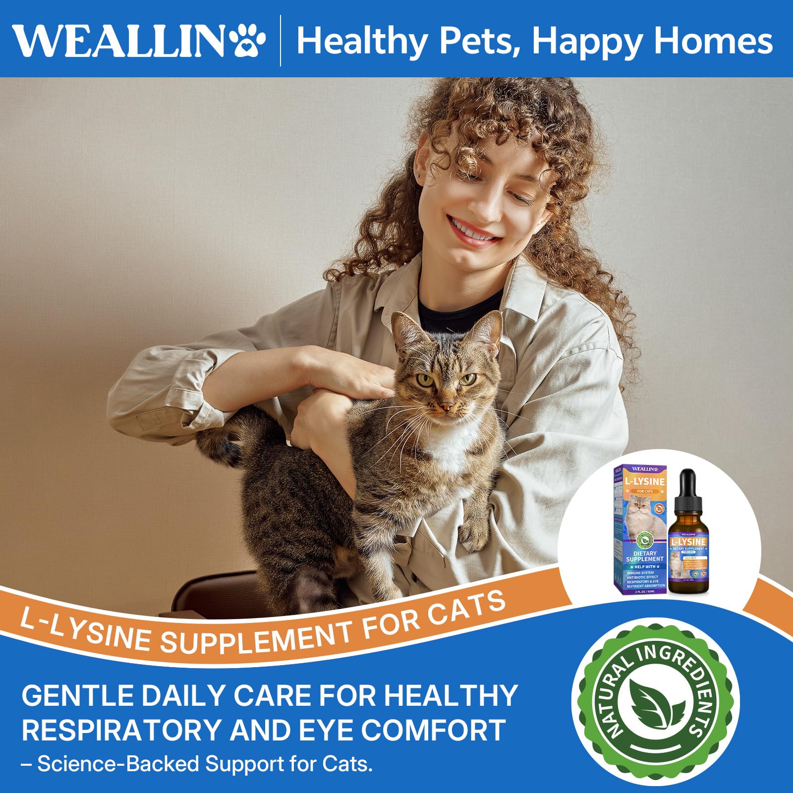 WEALLIN L-lysine all-ages use setup demonstrates versatility for kittens and seniors