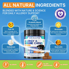 WEALLIN probiotic omega-3 dog chews supporting gut health and immunity.