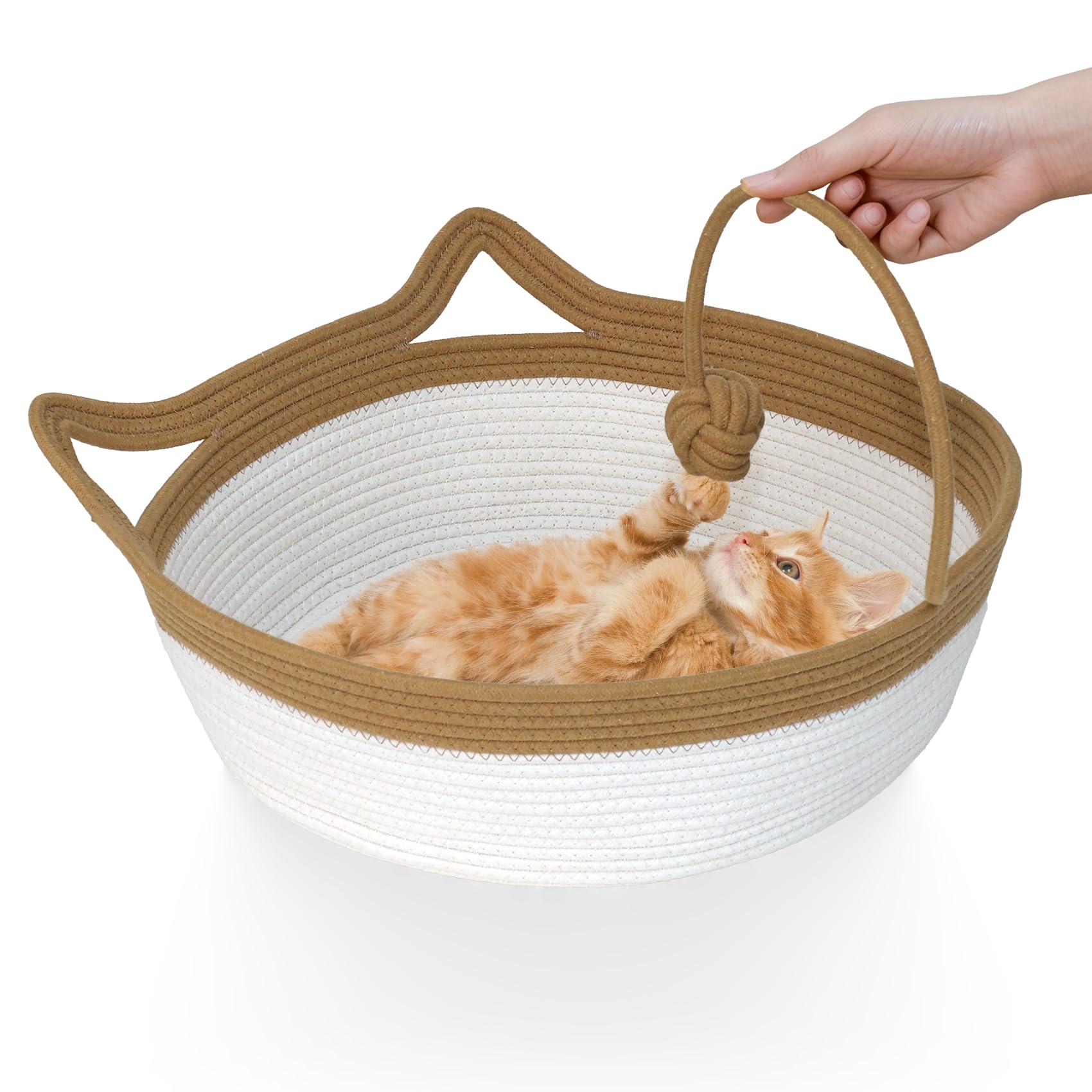 WEAVELYRICS cotton rope cat bed folded basket for space-saving naps.