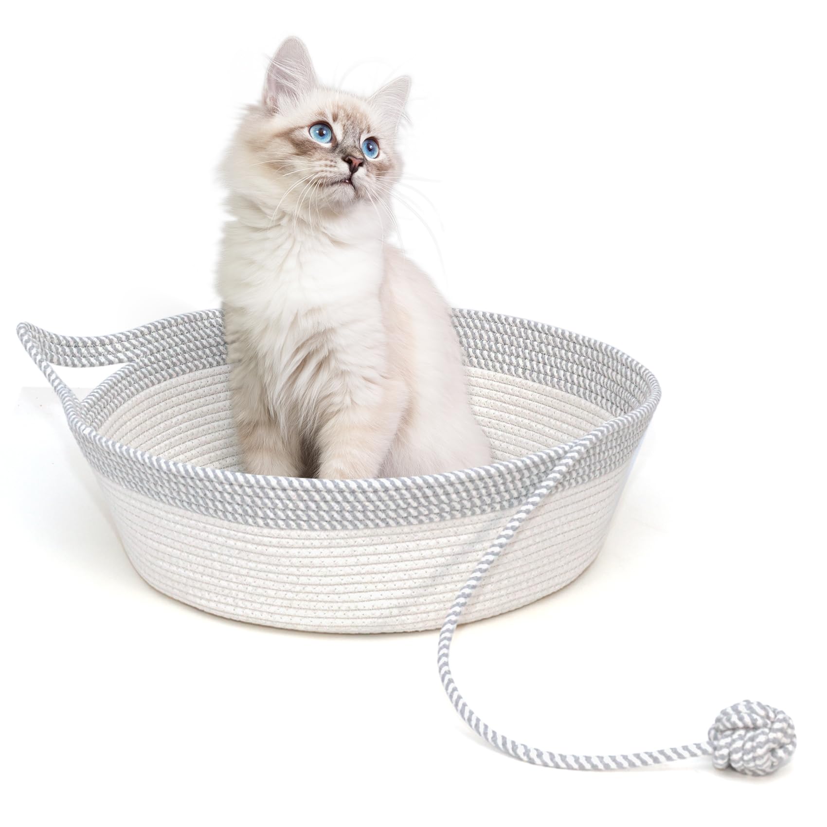 WEAVELYRICS hand woven cat bed basket using natural cotton rope for cozy lounging