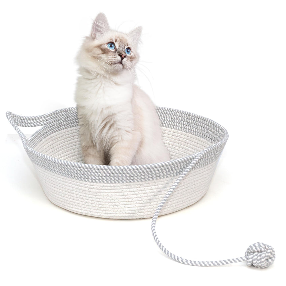 WEAVELYRICS hand woven cat bed basket using natural cotton rope for cozy lounging