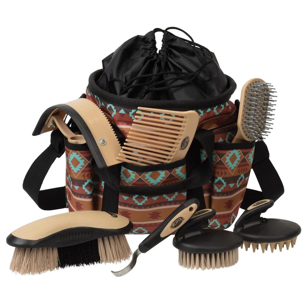 Weaver Equine grooming kit with organizer tote keeps brushes neatly organized for daily grooming.