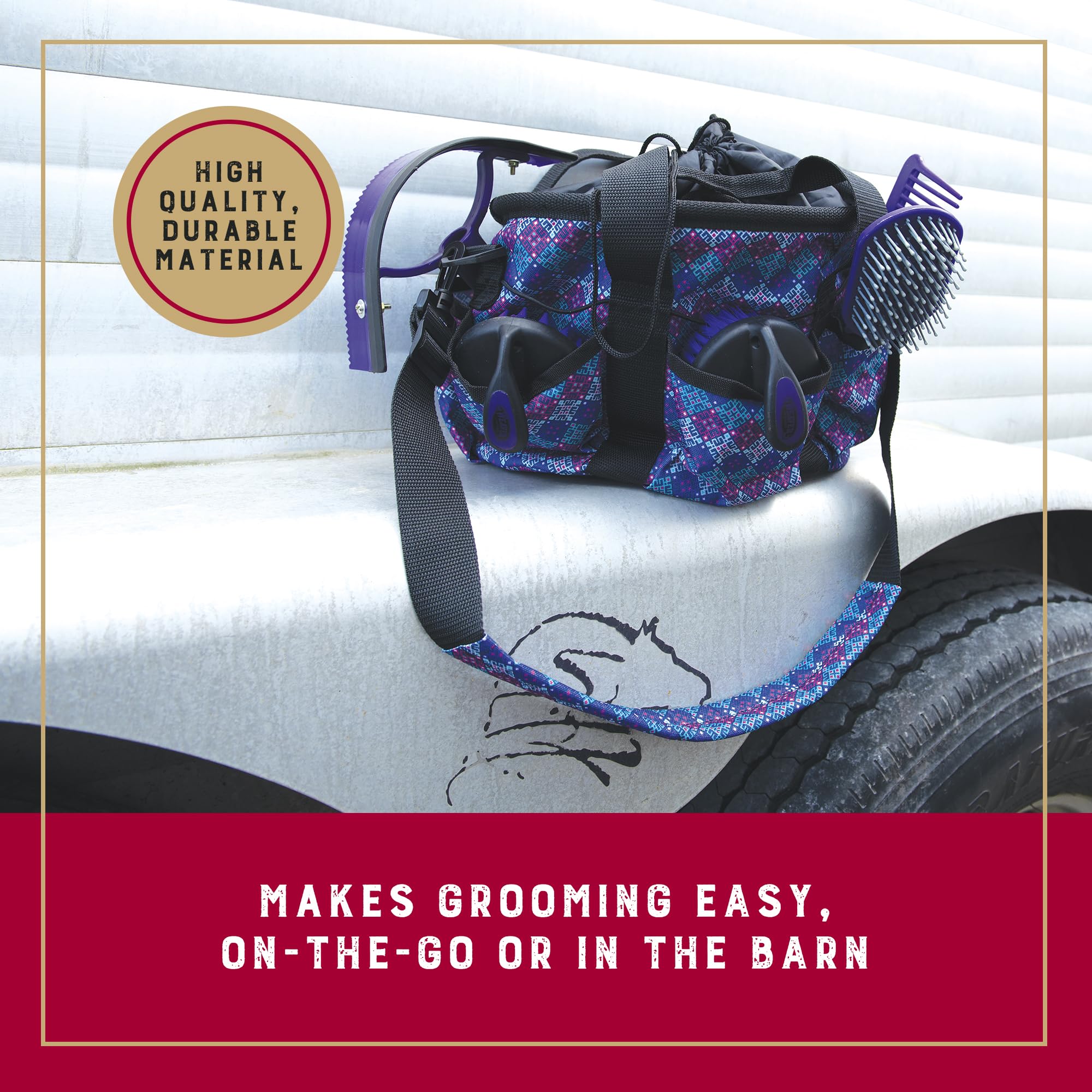 Weaver Equine hoof pick and brush showing durable grip for daily grooming