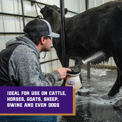 Weaver Livestock Foamer on-dry-hair application covers hard-to-clean areas.