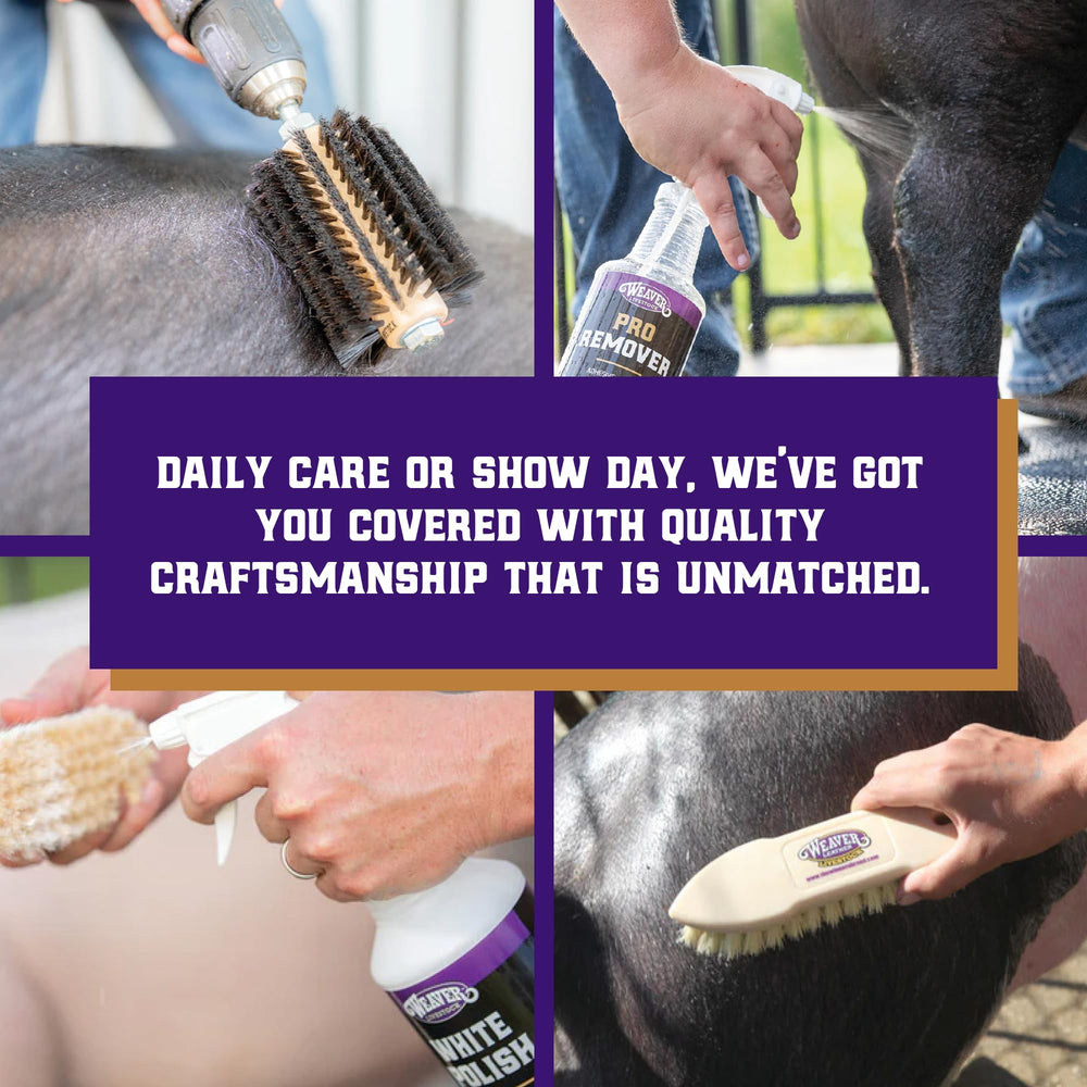 Weaver Livestock teal/white pig whip adds stylish flair while staying durable under competition lights.