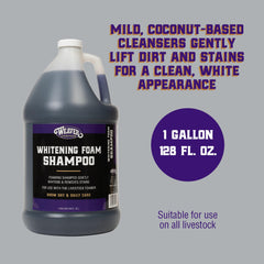 Weaver Livestock Whitening Foam Shampoo lather closeup showing rich foam for dirt removal.