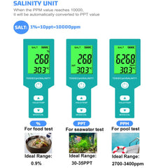 WEBEST 5-in-1 water tester provides salinity, pH, TDS, EC and temperature