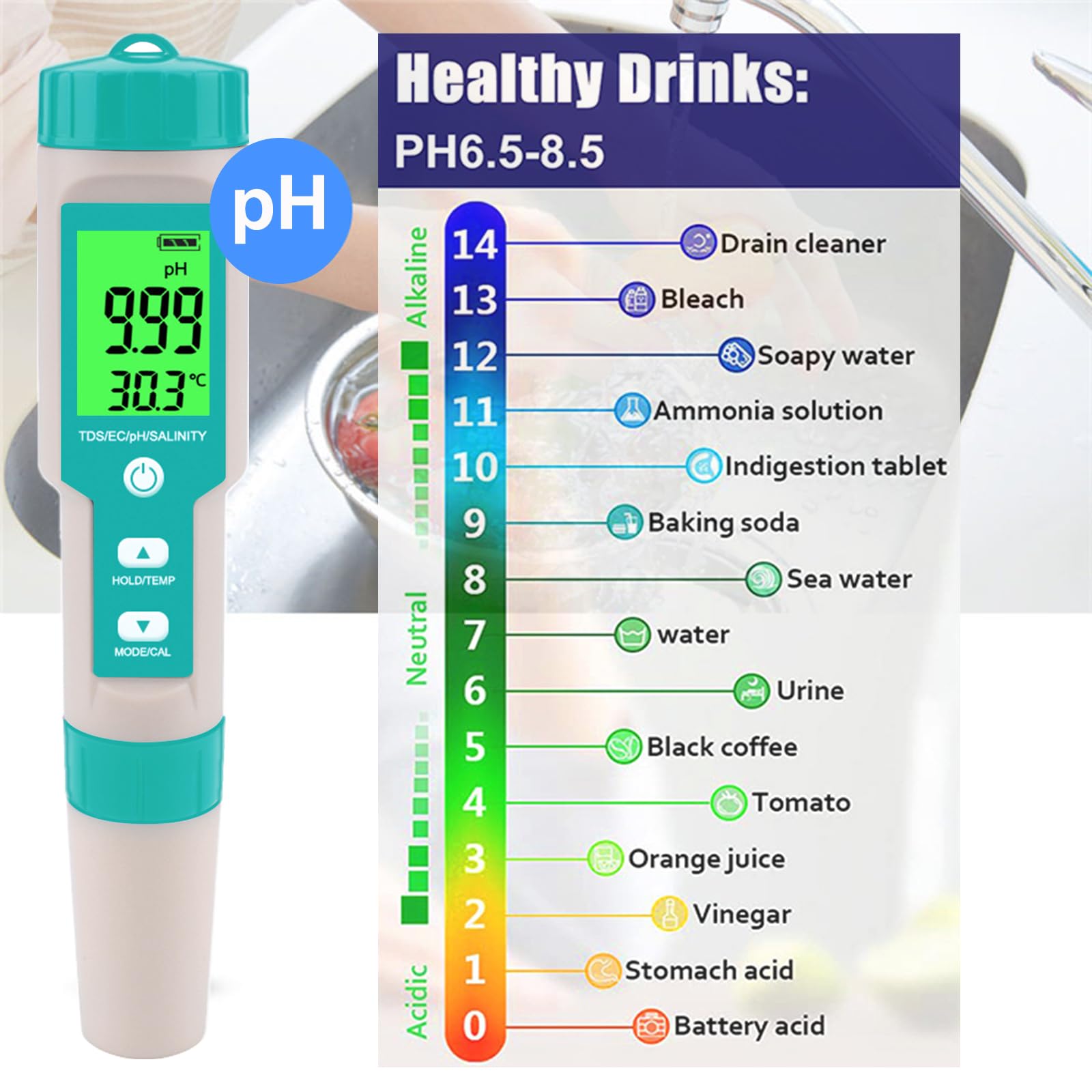 WEBEST salinity test modes with ppm ppt and percent for pools and seawater