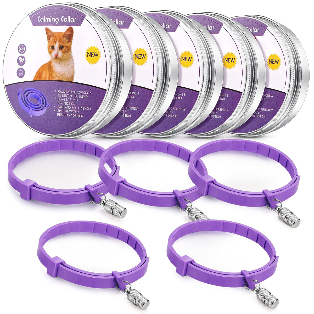 Weewooday 5-set calming collars packaging for quick replacement and storage.