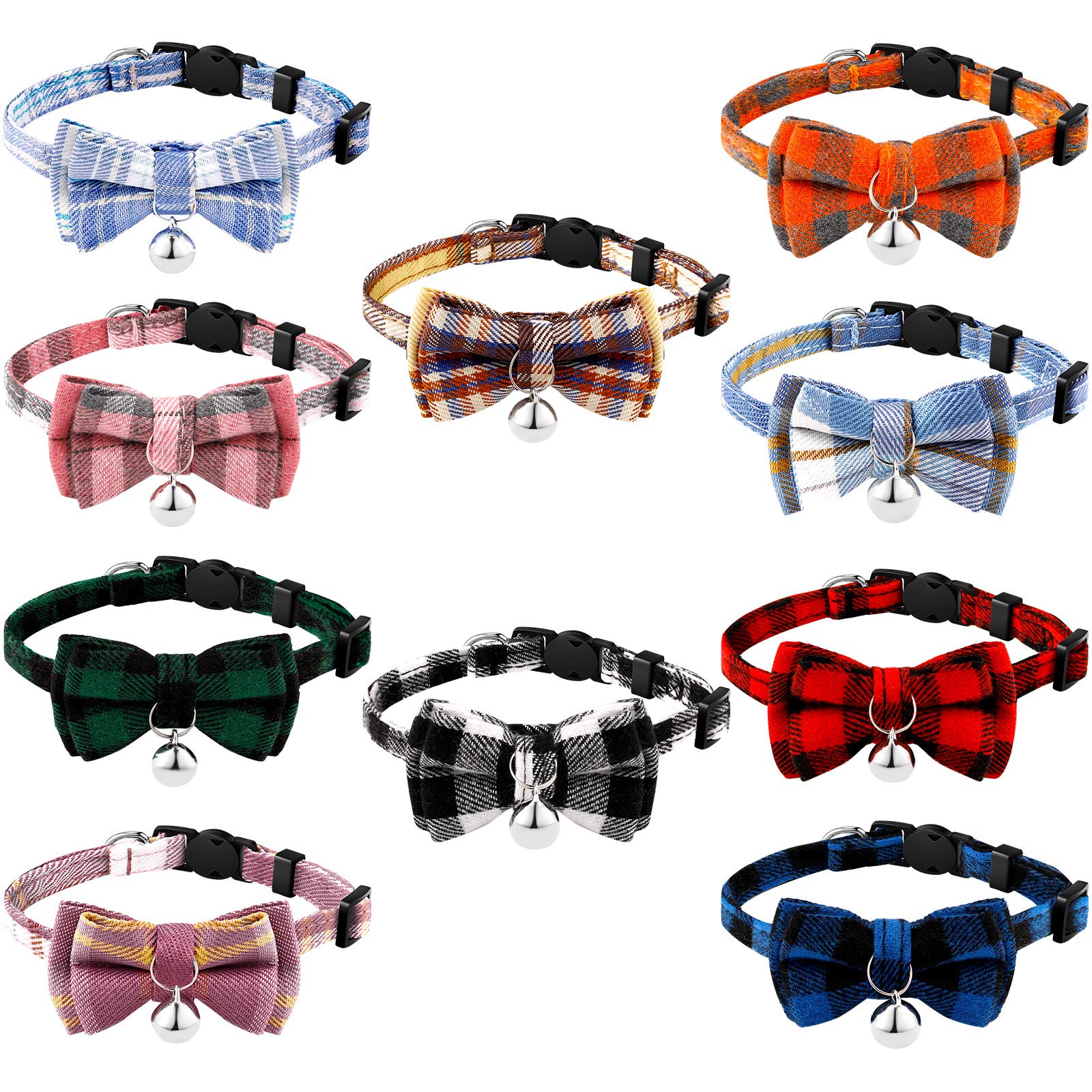 Weewooday breakaway cat collar with bow tie in plaid design for stylish daily wear