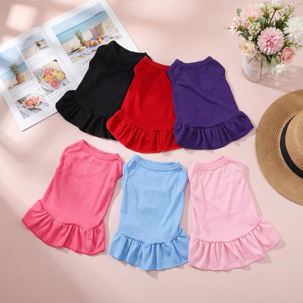 Weewooday dog dress purple flounced skirt, lightweight and comfortable fit.