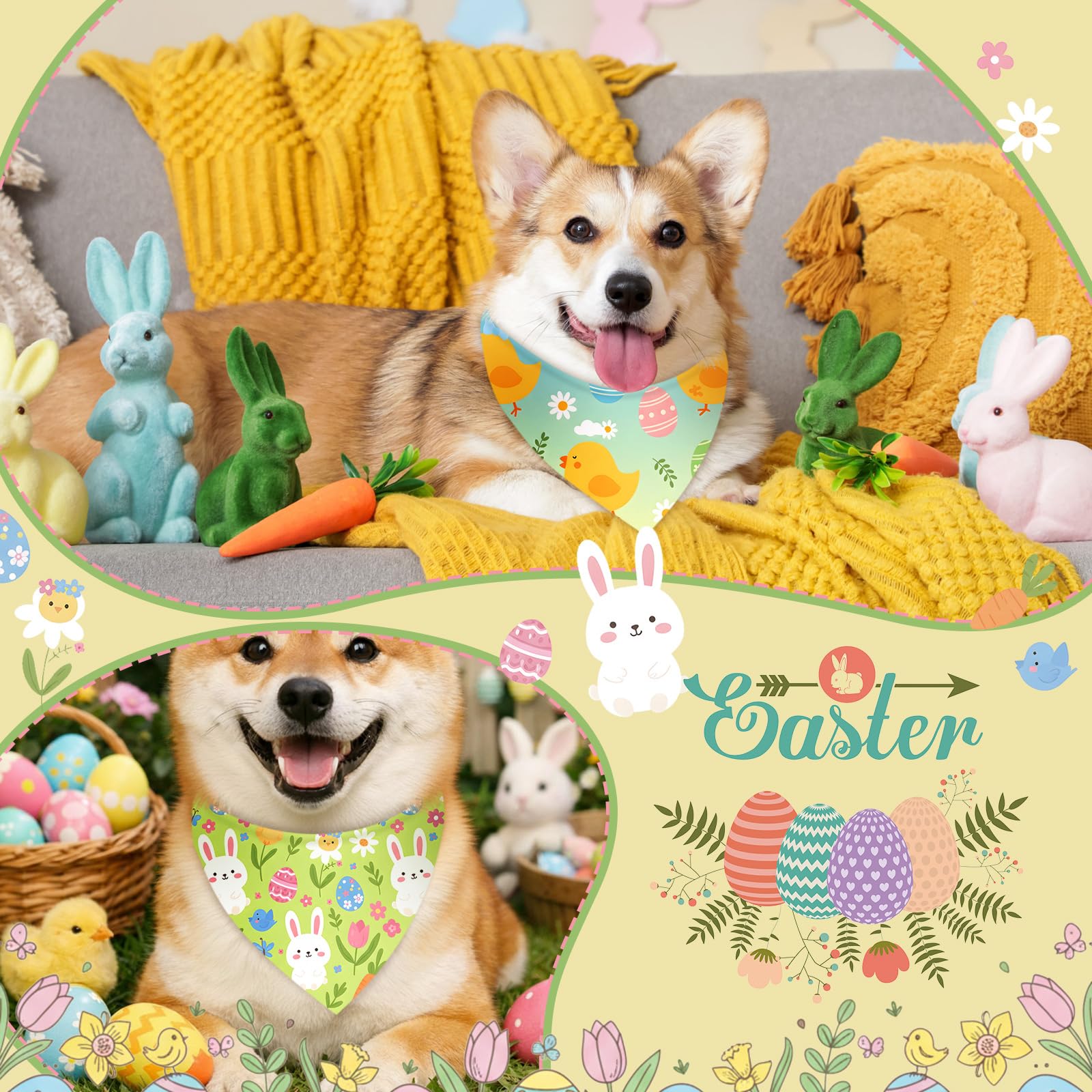 Weewooday 50pc Easter dog bandanas soft and lightweight for comfortable wear