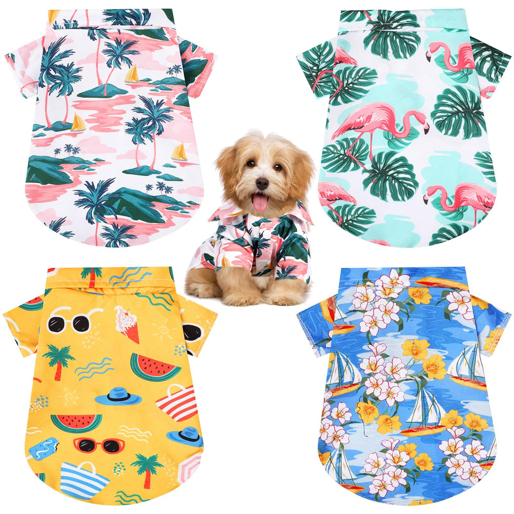 Weewooday Hawaii floral pet shirt pack worn by a small dog for sunny adventures.