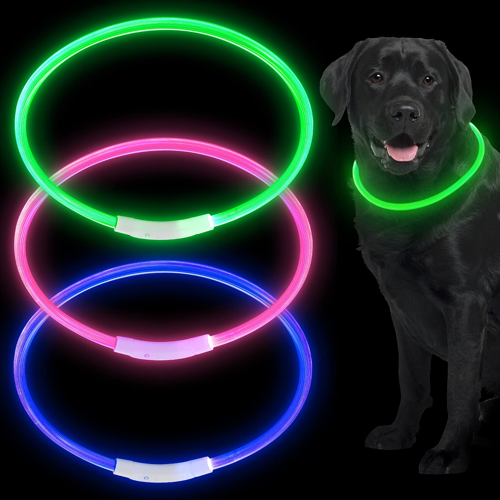Weewooday LED dog collar in blue provides 360-degree visibility for safe nighttime walks.