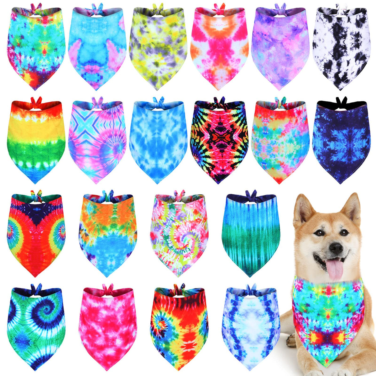 Weewooday tie-dye dog bandana 25x16, vibrant daily wear and cute photo prop, easy to wash.