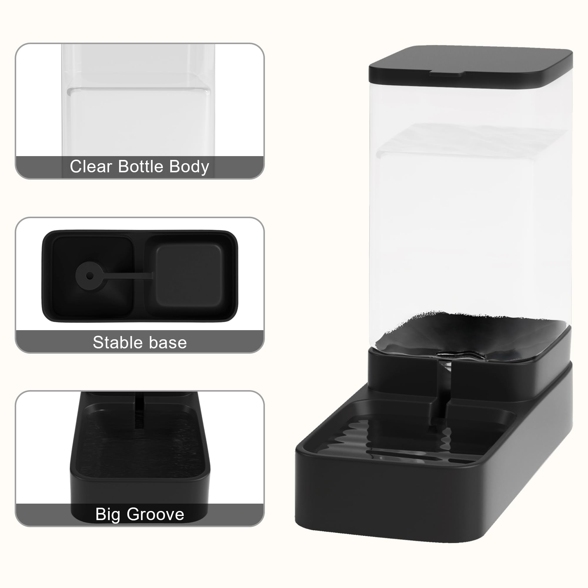 Wefeedy gravity-dog-waterer side view highlights automatic refill feature.